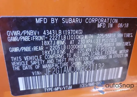 2019 Subaru Crosstrek Limited z USA, uszkodzony, nr VIN JF2GTAMC0K8231132